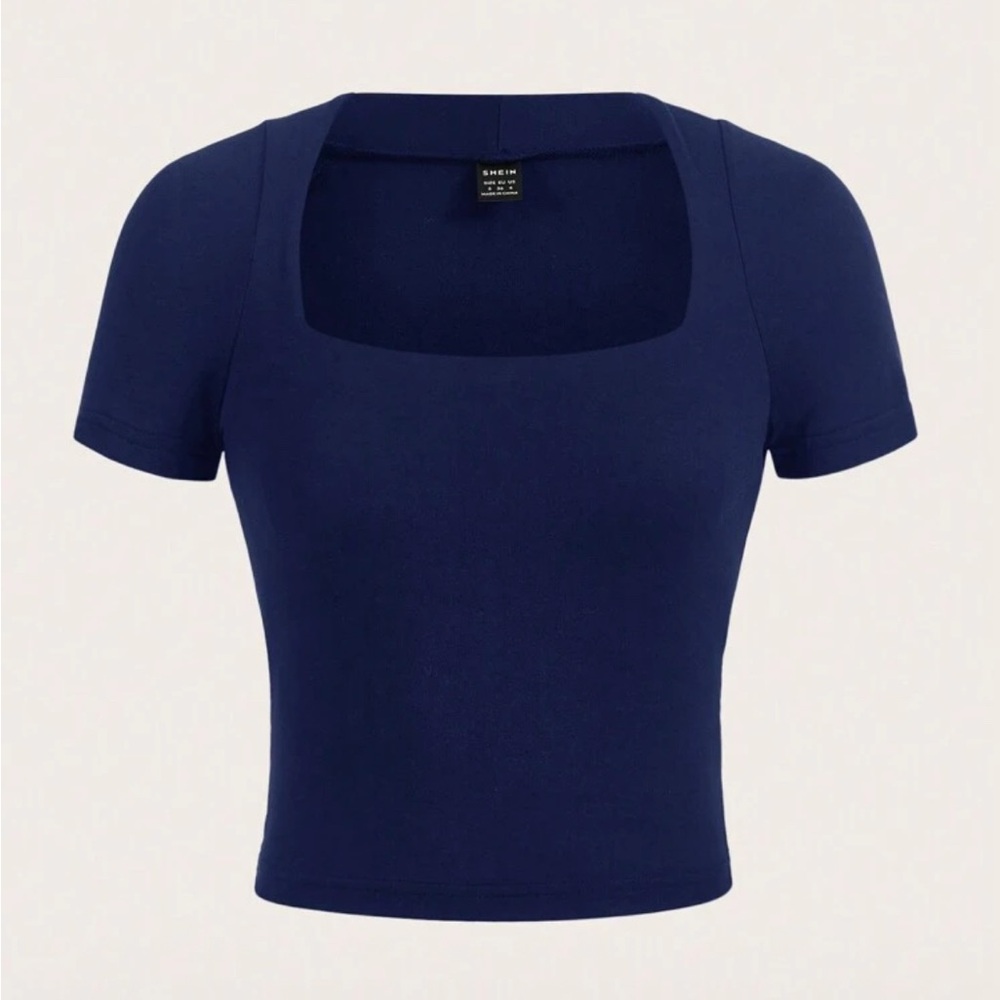 Navy Blue Fitted Crop T-Shirt